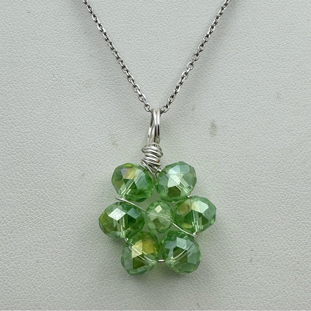 Italy 925 Sterling Silver Green Crystal Cluster Pendant Necklace New